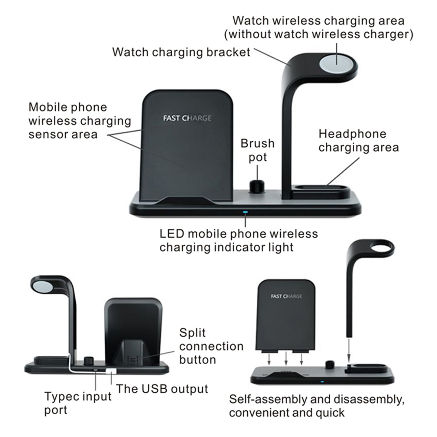 Besegad 4 in 1 Assemable Fast Wireless Charging Stand Dock Station for iPhone XS Max Apple  Pencil  Series 1 2 3 4 Airpods