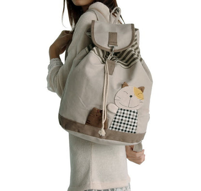 [Happy Cat] 100% Cotton Fabric Art School Backpack / Outdoor Backpack