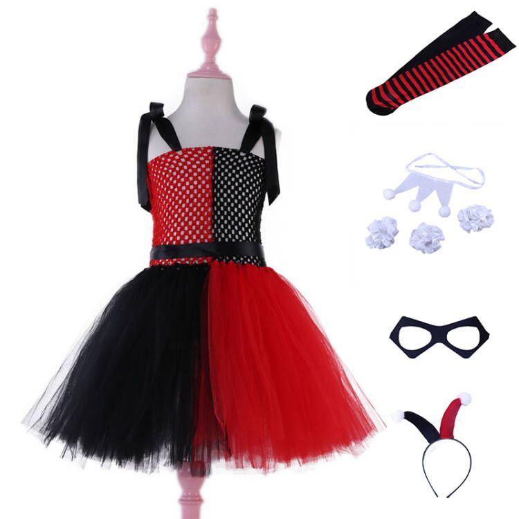 Girl Clown Costume Halloween Princess Dress Tutu Tulle Dress for Kids\t\t