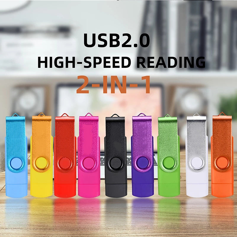 High Speed USB Flash Drive OTG Pen Drive 64gb 32gb USB Stick 16gb Rotatable Pen drive For Android Micro/PC Business gift