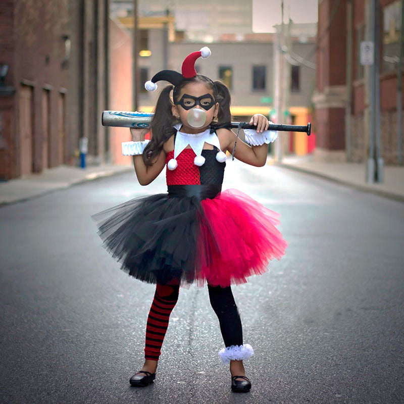 Girl Clown Costume Halloween Princess Dress Tutu Tulle Dress for Kids\t\t