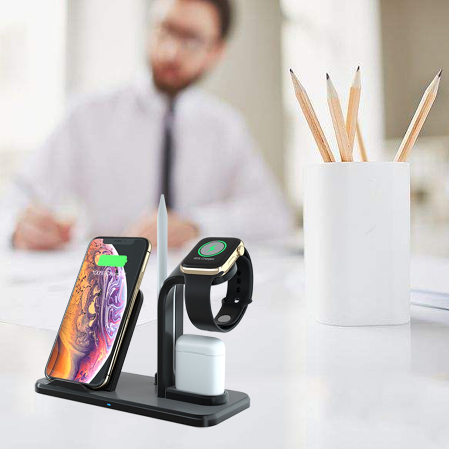Besegad 4 in 1 Assemable Fast Wireless Charging Stand Dock Station for iPhone XS Max Apple  Pencil  Series 1 2 3 4 Airpods