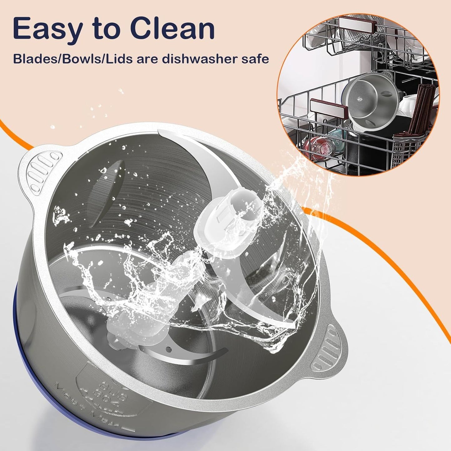 KOIOS 500W Powerful Electric Food Processor with 8 Cup Stainless Steel & Glass Bowls, 2 Speed Mode Electric Food Chopper with 2 Sets Blades Electric Meat Grinder Chopper for Family & Baby Use