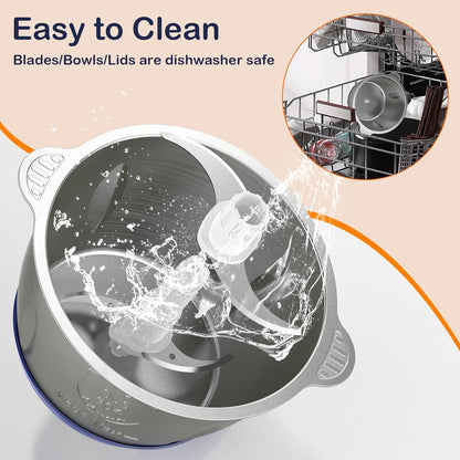 KOIOS 500W Powerful Electric Food Processor with 8 Cup Stainless Steel & Glass Bowls, 2 Speed Mode Electric Food Chopper with 2 Sets Blades Electric Meat Grinder Chopper for Family & Baby Use