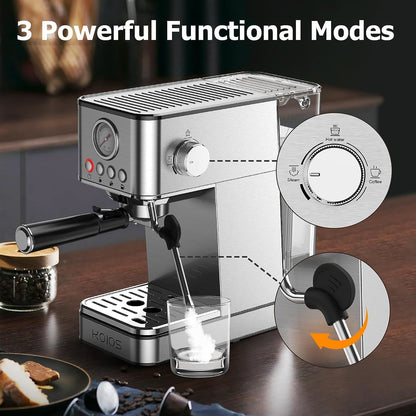 KOIOS Espresso Machines, 20 Bar Semi-Automatic Espresso Maker with Foaming Steam Wand, 1200W Stainless Steel Espresso Coffee Maker for home, 58oz removable Water Tank, PID Control System