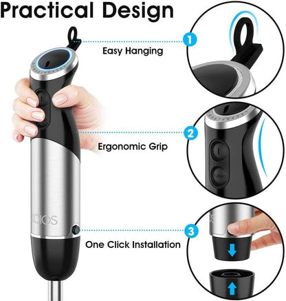 KOIOS Immersion Blender Handheld, 1000W 12-Speed 5 in 1 Hand Mixer Stick Blender with 304 Stainless Steel Blade, Food Processor, Beaker, Egg Whisk and Milk Frother,BPA-Free, for Smoothies Baby Food